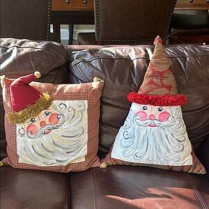 2 Santa Claus Pillows - Faces Painted Onto Pillows